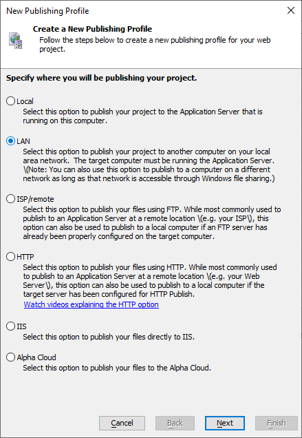 Specifying where you will be publishing your project.